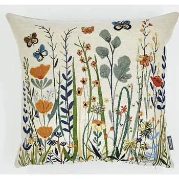 Dekorativní polštářek BYTEMA Gobelínový povlak na polštář DIVOKÁ LOUKA béžová 45 x 45 cm