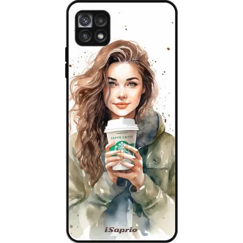 Pouzdro na mobilní telefon Lesklé pouzdro iSaprio pro Samsung Galaxy A22 5G - Girl With Latte (Lesklé pouzdro, kryt, obal iSaprio Exclusive na mobil Samsung Galaxy A22 5G s motivem Girl With Latte - elegantní skleněný vzhled, skvělá ochrana mobilu a luxusní styl, vyrobeno v Česku)