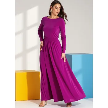 Dámské šaty Fuchsiové dámské maxi šaty s dlouhým rukávem M1166 Fuchsia S Velikost: L