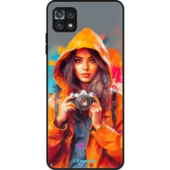 Pouzdro na mobilní telefon Lesklé pouzdro iSaprio pro Samsung Galaxy A22 5G - Girl with Camera (Lesklé pouzdro, kryt, obal iSaprio Exclusive na mobil Samsung Galaxy A22 5G s motivem Girl with Camera - elegantní skleněný vzhled, skvělá ochrana mobilu a luxusní styl, vyrobeno v Česku