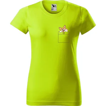 Dámské oblečení DOBRÝ TRIKO Dámské tričko s potiskem Pejsek v kapse Barva: Limetková, Velikost: S