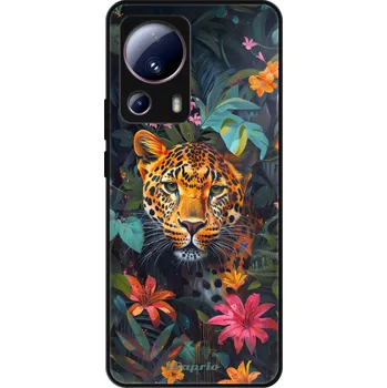 Pouzdro na mobilní telefon Lesklé pouzdro iSaprio pro Xiaomi 13 Lite - Flower Jaguar (Lesklé pouzdro, kryt, obal iSaprio Exclusive na mobil Xiaomi 13 Lite s motivem Flower Jaguar - elegantní skleněný vzhled, skvělá ochrana mobilu a luxusní styl, vyrobeno v Česku)