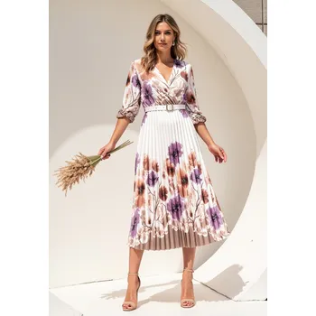 Dámské šaty Saténové dámské květované šaty M1138 White Velikost: S/M