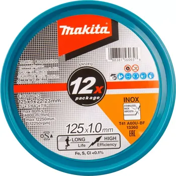 Řezný kotouč E-03040-12 Kotouč řezný nerez 125x1,0x22,23mm A60U, 12ks Makita