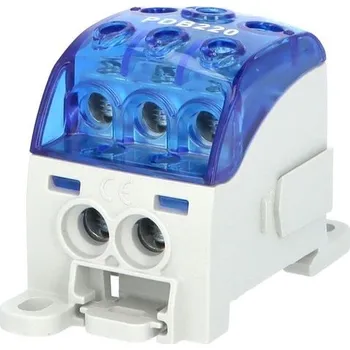 Rozvaděč Blok pro rozdělení fází PDB 220, 1pól., 215A, 1000V, modrý/průhl. víko, na DIN, ELEMAN 1003956