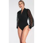 Černé dámské zavinovací body s leopardími rukávy M1082 Pattern 186 Velikost: S/M