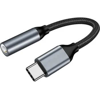 Opletená audio redukce - 3,5 mm jack na USB-C - šedá