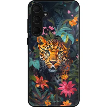 Pouzdro na mobilní telefon Lesklé pouzdro iSaprio pro Samsung Galaxy A55 5G - Flower Jaguar (Lesklé pouzdro, kryt, obal iSaprio Exclusive na mobil Samsung Galaxy A55 5G s motivem Flower Jaguar - elegantní skleněný vzhled, skvělá ochrana mobilu a luxusní styl, vyrobeno v Česku)
