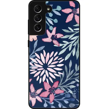 Pouzdro na mobilní telefon Lesklé pouzdro iSaprio pro Samsung Galaxy S21 FE 5G - Leaves on Blue (Lesklé pouzdro, kryt, obal iSaprio Exclusive na mobil Samsung Galaxy S21 FE 5G s motivem Leaves on Blue - elegantní skleněný vzhled, skvělá ochrana mobilu a luxusní styl, vyrobeno v Čes