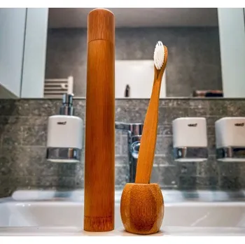 Zubní kartáček Bambusový set na zubní hygienu - bílý kartáček