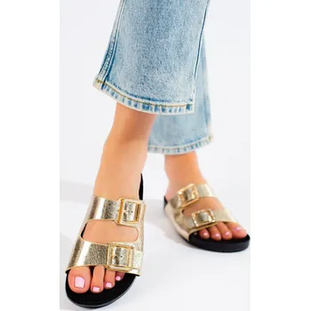 Dámské pantofle ZLATÉ NAZOUVÁKY S OZDOBNÝMI SPONAMI GD-YQ-111GO Velikost: 38