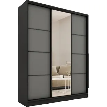 Šatní skříň Šatní skříň HARAZIA 150 se zrcadlem, 4 šuplíky a 2 šatními tyčemi, černá/grafit +možnost VÝNOSU + vyzvednutí ZDARMA