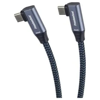 Datový kabel PremiumCord USB-C 2x zahnutý kabel ( USB 3.2 GEN 2x2, 5A, 100W, 20Gbit/s ) bavlněný oplet, 2m
