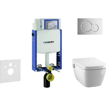Geberit Kombifix - Modul pro závěsné WC s tlačítkem Sigma01, lesklý chrom + Tece One - sprchovací toaleta a sedátko, Rimless, SoftClose 110.302.00.5 NT2