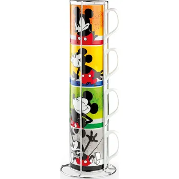 Egan MICKEY I AM Sada 4 stohovatelných hrnků 350 ml s kovovým stojanem