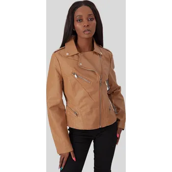 Dámská casual bunda Camel dámská koženková bunda se zipy BLE 220011 F - Camel Velikost: XL