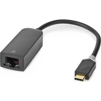 Síťová karta NEDIS kabelový adaptér USB 3.2 Gen 1/ USB-C zástrčka - RJ45 zásuvka/ kulatý/ černý/ 20cm CCBW64952AT02