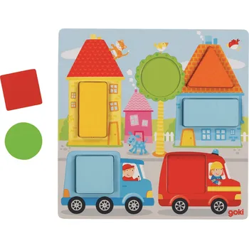 Dřevěná hračka GOKI Vkládací hra s kostkami Geometrické tvary