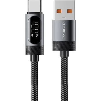 Datový kabel Rychlonabíjecí kabel 100W USB C a USB A s LED displejem 7A USB2.0 480 Mbps 2 m kabel pro rychlé nabíjení a vysokorychlostní přenos dat