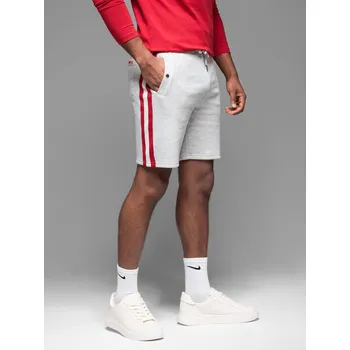 Pánské kraťasy Pánské teplákové šortky s lemováním a žebrovaným pasem - šedý melír V1 OM-SRSK-0156 - S