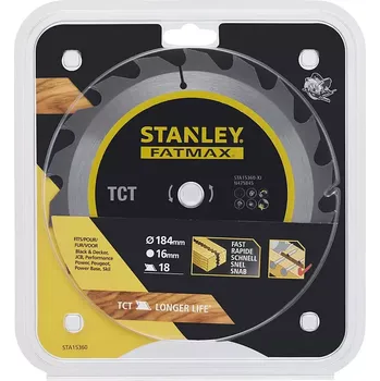 Pilový kotouč STA15360 Pilový kotouč TCT/HM brousitelný pro podélné řezy 184 x 16 mm, 18 zubů Stanley