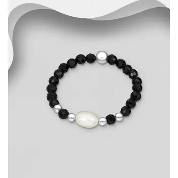 Prsten Černý spinel a říční perla korálkový prsten