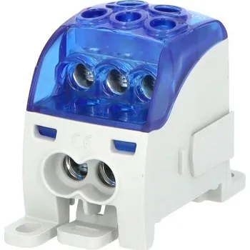 Stavebniny Blok pro rozdělení fází PDB 210, 1pól., 214A, 1000V, modrý/průhl. víko, na DIN, ELEMAN 1006716