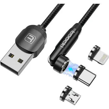 Datový kabel Rychlonabíjecí otočný magnetický USB A 2 m kabel magnetické zástrčky iOS Lightning + USB C + Micro USB 3A datový kabel přenos 480 Mbps