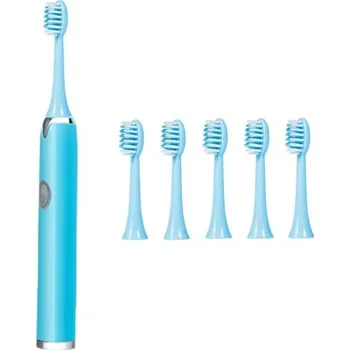 Zubní kartáček Sonický elektrický zubní kartáček IPX7 Vodotěsný pro dospělé Měkké štětiny 6 hlavic 10000 až 30000 pohybů AA baterie Domácí použití modrá