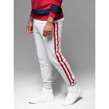 Pánské tepláky s lemováním a žebrováním na nohavicích - šedý melír V1 OM-PASK-0258 - M