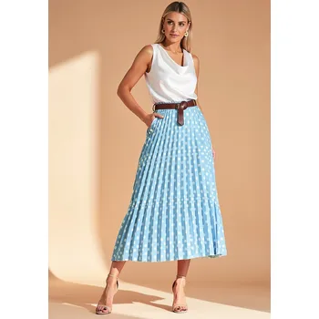 Dámská sukně Modrá dámská plisovaná midi sukně s puntíky M1155 Blue Velikost: S/M