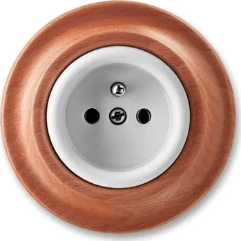 Elektrická zásuvka ABB DECENTO Zásuvka 6619K-C06357 52 s clonkami, bezšroubové svorky, IP40, bílá / třešeň 6619K-C06357 52