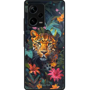 Pouzdro na mobilní telefon Lesklé pouzdro iSaprio pro Xiaomi Redmi Note 12 Pro Plus 5G - Flower Jaguar (Lesklé pouzdro, kryt, obal iSaprio Exclusive na mobil Xiaomi Redmi Note 12 Pro Plus 5G s motivem Flower Jaguar - elegantní skleněný vzhled, skvělá ochrana mobilu a luxusní styl,)
