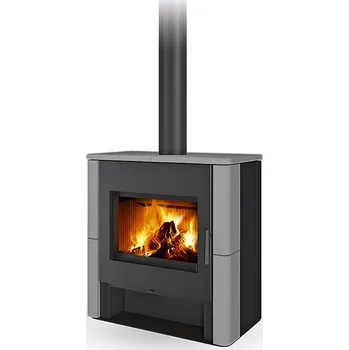 Krbová kamna ROMOTOP TELDE keramika hladká silver 54505 - krbová kamna s teplovodním výměníkem