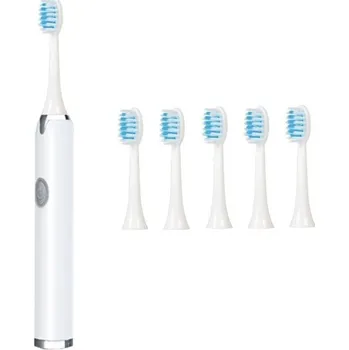 Zubní kartáček Sonický elektrický zubní kartáček IPX7 Vodotěsný pro dospělé Měkké štětiny 6 hlavic 10000 až 30000 pohybů AA baterie Domácí použití bílá