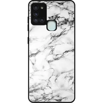 Pouzdro na mobilní telefon Lesklé pouzdro iSaprio pro Samsung Galaxy A21s - White Marble 01 (Lesklé pouzdro, kryt, obal iSaprio Exclusive na mobil Samsung Galaxy A21s s motivem White Marble 01 - elegantní skleněný vzhled, skvělá ochrana mobilu a luxusní styl, vyrobeno v Česku)