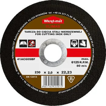 Řezný kotouč Klimas Wkret-Met 230x2,0mm - 1ks - Řezný kotouč na nerez