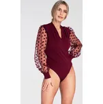 Vínové dámské body s ozdobnými rukávy M1082 Deep Red Velikost: S/M