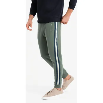 Pánské tepláky s lemováním a žebrovanými nohavicemi - olivové V2 OM-PASK-0258 - XXL