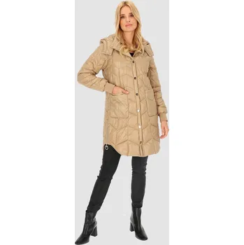 Béžová dámská prošívaná bunda s bočními rozparky BLH 235050 F - Beige Velikost: L