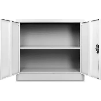 Skříňka na nářadí Rauman Nízká univerzální kovová skříň 90 x 40 x 80 cm, cylindrický zámek - šedá + doprava ZDARMA