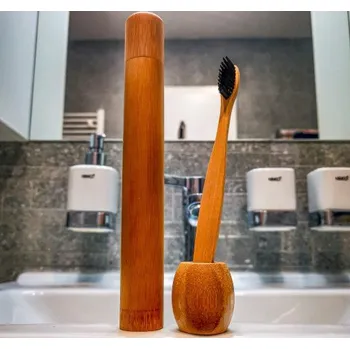 Zubní kartáček Bambusový set na zubní hygienu - černý kartáček