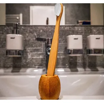 Svatební dekorace Bambusový kartáček - bílý se stojánkem