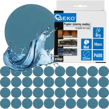 Brusný papír Voděodolný brusný papír na suchý zip, 125 mm, zrnitost P600, 50ks, Geko G78461