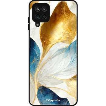 Pouzdro na mobilní telefon Lesklé pouzdro iSaprio pro Samsung Galaxy A12 - Blue Leaves (Lesklé pouzdro, kryt, obal iSaprio Exclusive na mobil Samsung Galaxy A12 s motivem Blue Leaves - elegantní skleněný vzhled, skvělá ochrana mobilu a luxusní styl, vyrobeno v Česku)