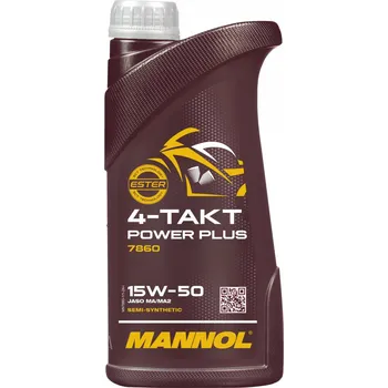 Motorový olej Mannol 4-Takt Power Plus 15W-50 7860 - 1l (Polosyntetický motorový olej pro vysoce zatížené motocykly)
