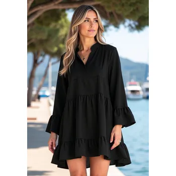 Dámské oblečení Černé dámské volné šaty s volány M1136 Black Velikost: S/M