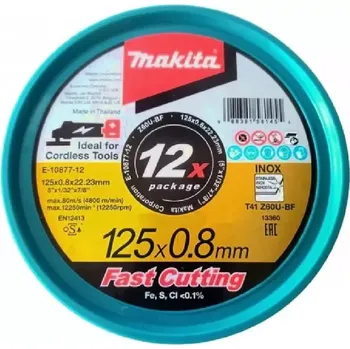 Řezný kotouč E-10877-12 Kotouč řezný nerez 125x0,8x22,23mm, 12ks Makita