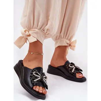 Dámské pantofle Dámské Pantofle Na Klínu S Mašlí Moonzella Barva: Černá, Velikost: 38