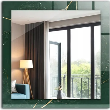 Zrcadlo Čtvercové moderní zrcadlo s krásnou grafikou Zelené listy zlaté 60x60 cm